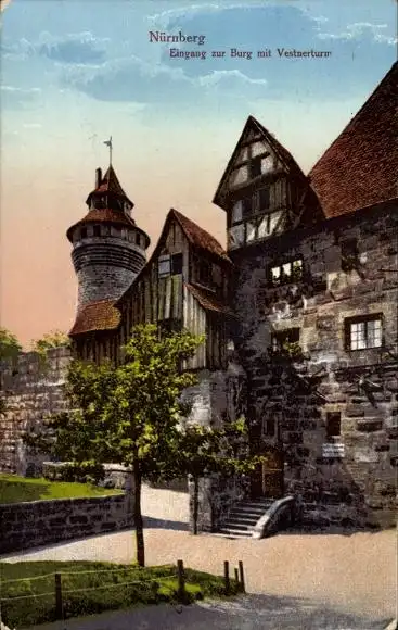 Ak Nürnberg in Mittelfranken, Burg, Eingang, Vestnerturm