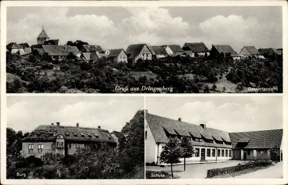 Ak Dringenberg Bad Driburg in Westfalen, Schule, Burg, Gesamtansicht