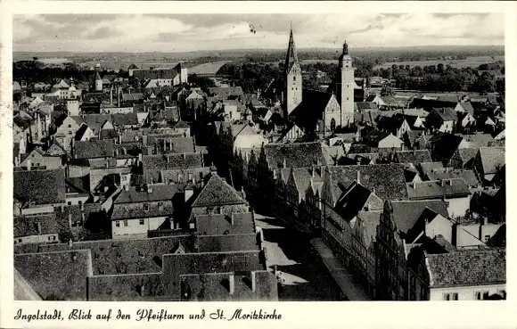 Ak Ingolstadt an der Donau Oberbayern, Blick auf den Pfeifturm und St. Moritzkirche