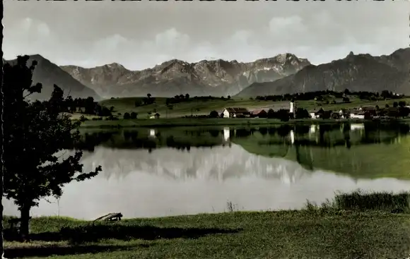 Ak Guglhör Riegsee in Oberbayern, Froschhausen, Wetterstein, Alpspitze, Zugspitze