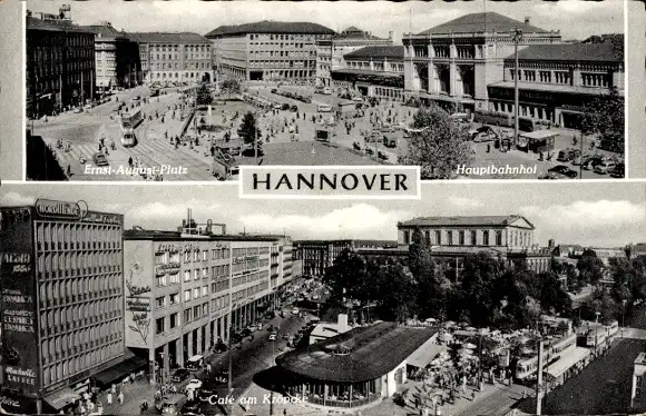 Ak Hannover in Niedersachsen, Hauptbahnhof, Ernst-August-Platz, Cafe, Kröpcke