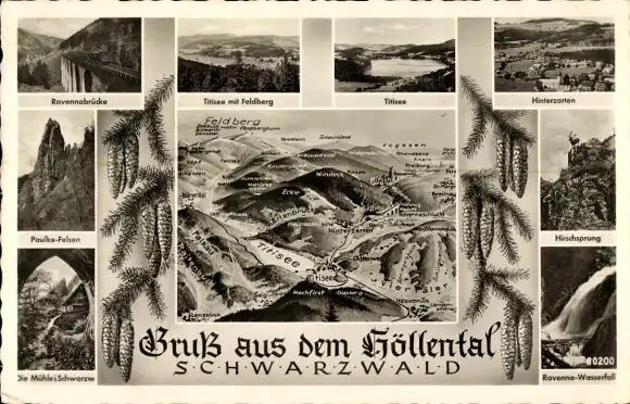 Landkarten Ak Titisee Neustadt im Breisgau Hochschwarzwald, Höllental, Hirschsprung