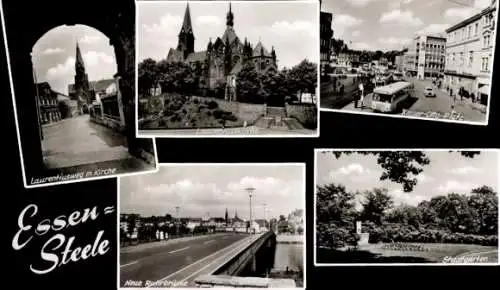 Ak Steele Essen im Ruhrgebiet, Kaiser-Otto-Platz, Stadtgarten, Ruhrbrücke