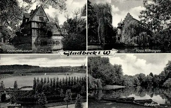 Ak Gladbeck im Ruhrgebiet, Haus Wittringen, Heimatmuseum, Stadion, Nordpark