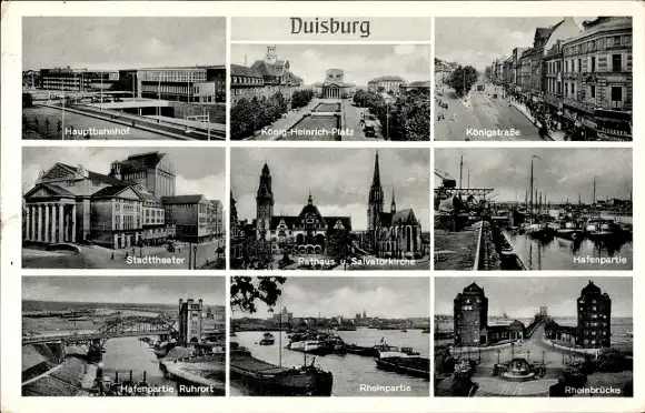 Ak Duisburg im Ruhrgebiet, Hauptbahnhof, König-Heinrich-Platz, Königstraße, Stadttheater