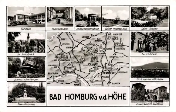 Landkarten Ak Bad Homburg vor der Höhe Hessen, Kurhaus, Spiel-Casino, Römerstadt Saalburg