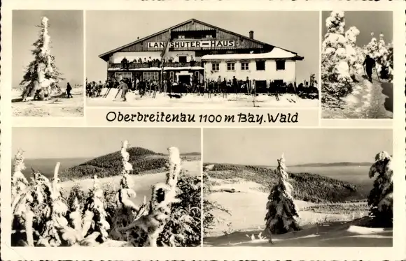 Ak Oberbreitenau Bischofsmais in Niederbayern, Landshuter-Haus, Panorama, Schnee, Ski