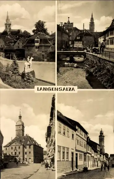 Ak Bad Langensalza in Thüringen, Teilansicht, Kirche, Reiterbild, Platz