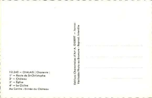 Ak Chalais Charente, Route de St-Christophe, Schloss, Kirche, Kloster, Schlosseingang