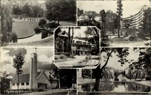 Ak Châtenay Malabry Hauts de Seine, Robinson Aulnay, Kirche, Park, Becken, Hochhaus