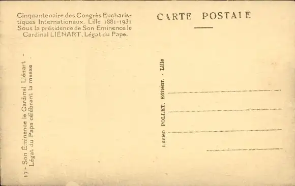 Ak Lille Nord, Son Eminence le Cardinal Lienart celebrant la messe