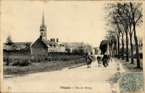 Ak Thésée Loir et Cher, Bas du Bourg, Turm