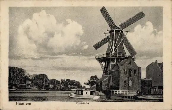 Ak Haarlem Nordholland Niederlande, Spaarne, Molen