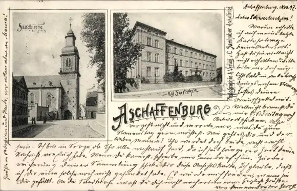 Ak Aschaffenburg in Unterfranken, Sandkirche, Forstschule