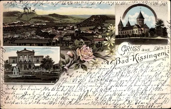 Litho Bad Kissingen Unterfranken Bayern, Casino, Kirche, Panorama