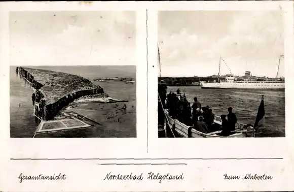 Ak Nordseeinsel Helgoland, Gesamtansicht, Seebäderdampfer beim Ausbooten