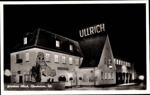 Ak Elfershausen in Unterfranken, Gästehaus Ullrich, Nachtaufnahme