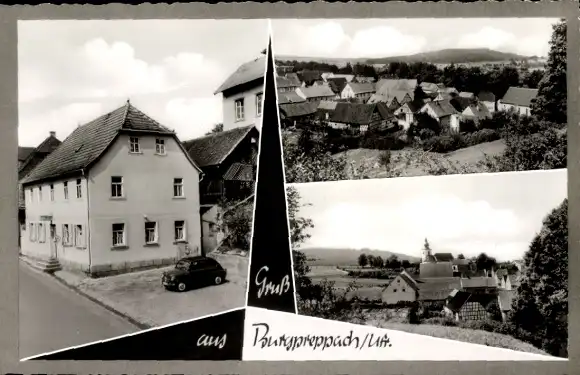 Ak Burgpreppach in Unterfranken, Panorama, Teilansichten, Cafe und Weinstube Elise Dietz