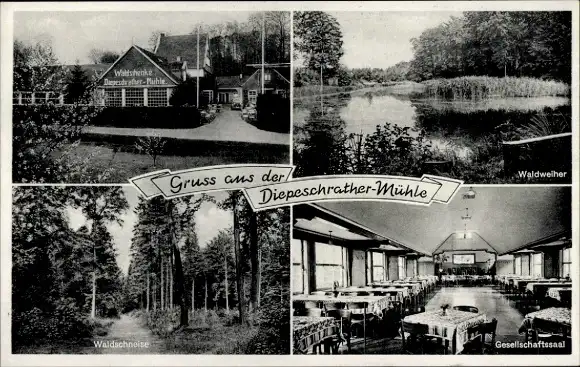 Ak Diepeschrath Bergisch Gladbach Nordrhein Westfalen, Waldweiher, Waldschenke Diepeschrather Mühle