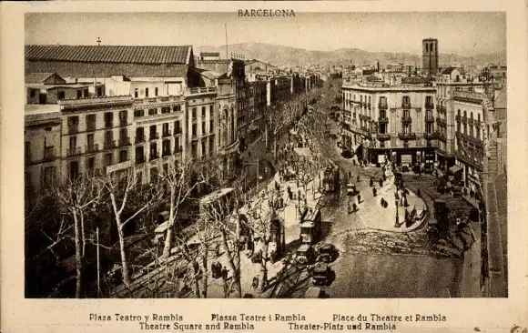 Ak Barcelona Katalonien Spanien, Plaza Teatro und Rambla