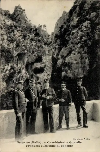 Ak Grimaldi di Ventimiglia Ligurien, Carabinieri an der Französischen Grenze