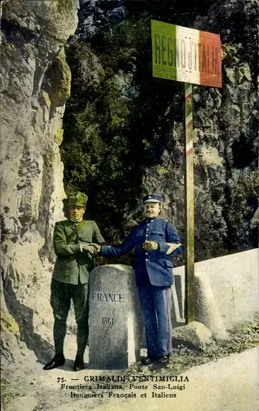 Ak Grimaldi di Ventimiglia Ligurien, Französischen Grenze, Grenzposten an der Saint-Louis Brücke