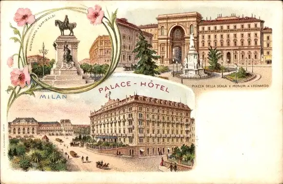 Litho Milano Mailand Lombardia, Palace Hotel, Piazza della Scala, Stazione, Monumento