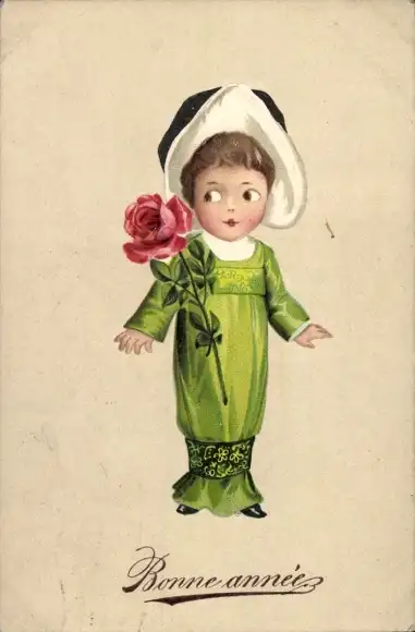 Präge Ak Glückwunsch Neujahr, Dame mit Hut, Rose