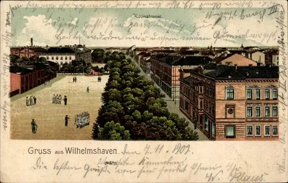 Litho Wilhelmshaven, Roonstraße, Teilansicht der Stadt