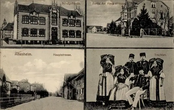Ak Altenheim Neuried in Baden, Hauptstraße, Schulgebäude, Trachten