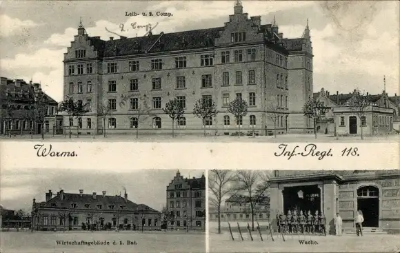 Ak Worms am Rhein, Infanterie Regt. 118, Kaserne Leib- und 2. Comp., Wirtschaftsgebäude, Wache