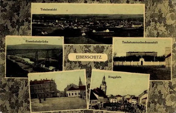 Ak Ivančice Eibenschitz Südmähren, Taubstummenlandesanstalt, Ringplatz, Eisenbahnbrücke, Totale