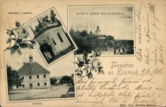 Ak Zásmuky Mittelböhmen, Kirche, Rathaus