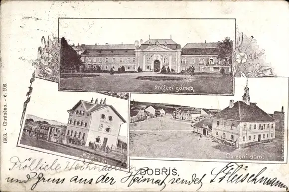 Ak Dobříš Doberschisch Mittelböhmen, Schloss, Rathaus, Bahnhof