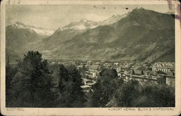 Ak Meran Merano Südtirol, Blick gegen Vintschgau