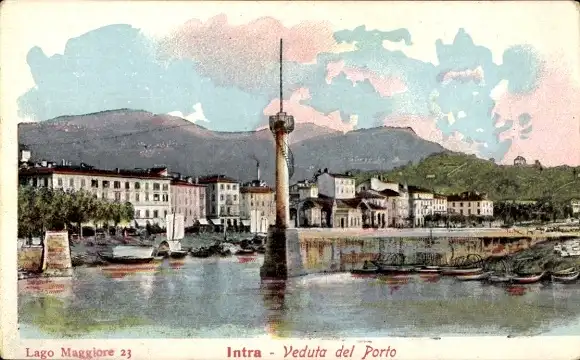 Ak Intra Verbania Lago Maggiore Piemonte, Hafenidyll, Stadt