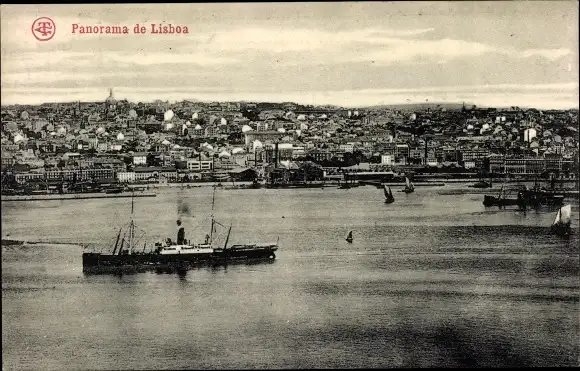 Ak Lisboa Lissabon Portugal, Blick vom Meer auf die Stadt, Schiffe