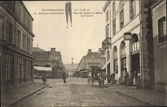 Ak Aunay sur Odon Calvados, Rue de Villers, Hotel de France