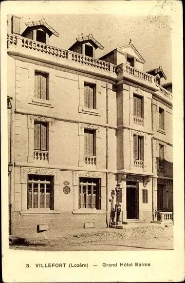 Ak Villefort Lozère, Grand Hôtel Balme
