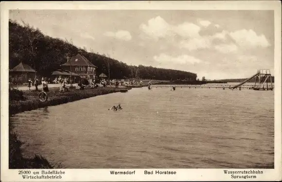 Ak Wermsdorf in Sachsen, Horstsee, Freibad, Wasserrutschbahn, Sprungturm