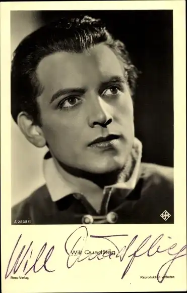 Ak Schauspieler Will Quadflieg, Ufa, Ross Verlag A 28351, Portrait, Autogramm