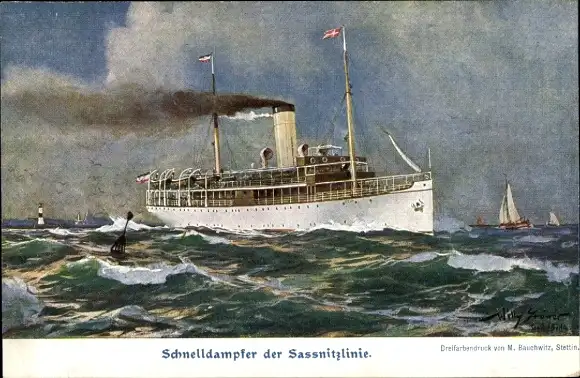 Künstler Ak Stöwer, Willy, Schnelldampfer der Sassnitzlinie