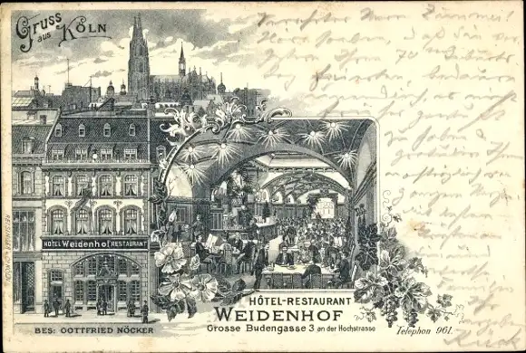 Litho Köln am Rhein, Hotel Restaurant Weidenhof, Große Budengasse 3, Innenansicht
