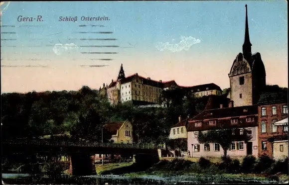 Ak Untermhaus Gera in Thüringen, Schloss Osterstein, Brücke, Kirche