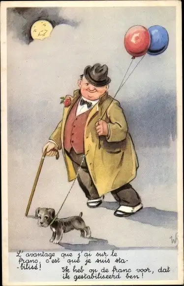 Künstler Ak Scheuermann, Willi, Betrunkener Mann mit Luftballons und Hund