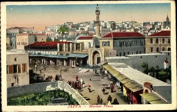 Ak Tel Aviv Jaffa Israel, Marktplatz, Marktplatz, Minarett