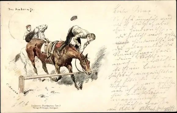 Künstler Litho Becker, Carl, Das Hindernis, Pferd verweigert den Sprung über ein Hindernis