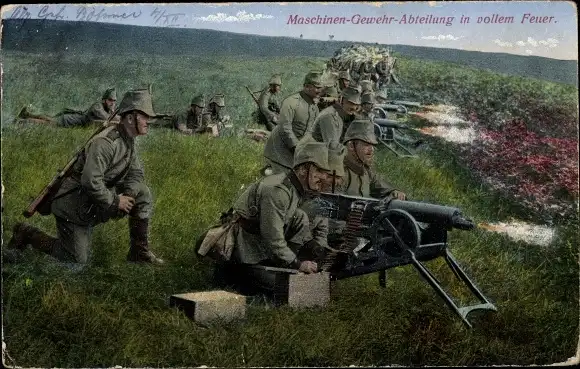 Ak Maschinengewehr-Abteilung in vollem Feuer, I WK