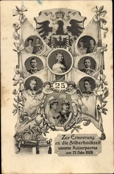 Ak Silberhochzeit des Kaiserpaares 1906, Wilhelm II, Kaiserin Auguste Viktoria, Kronprinz