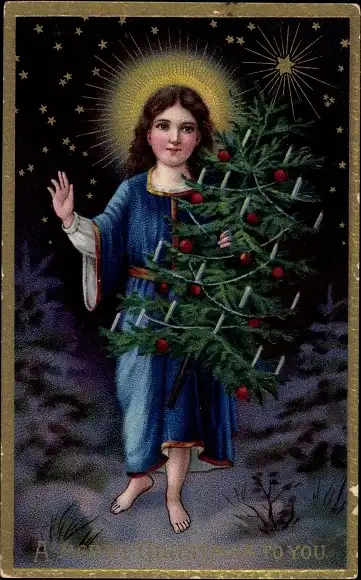 Präge Ak Glückwunsch Weihnachten, Mädchen, Tannenbaum
